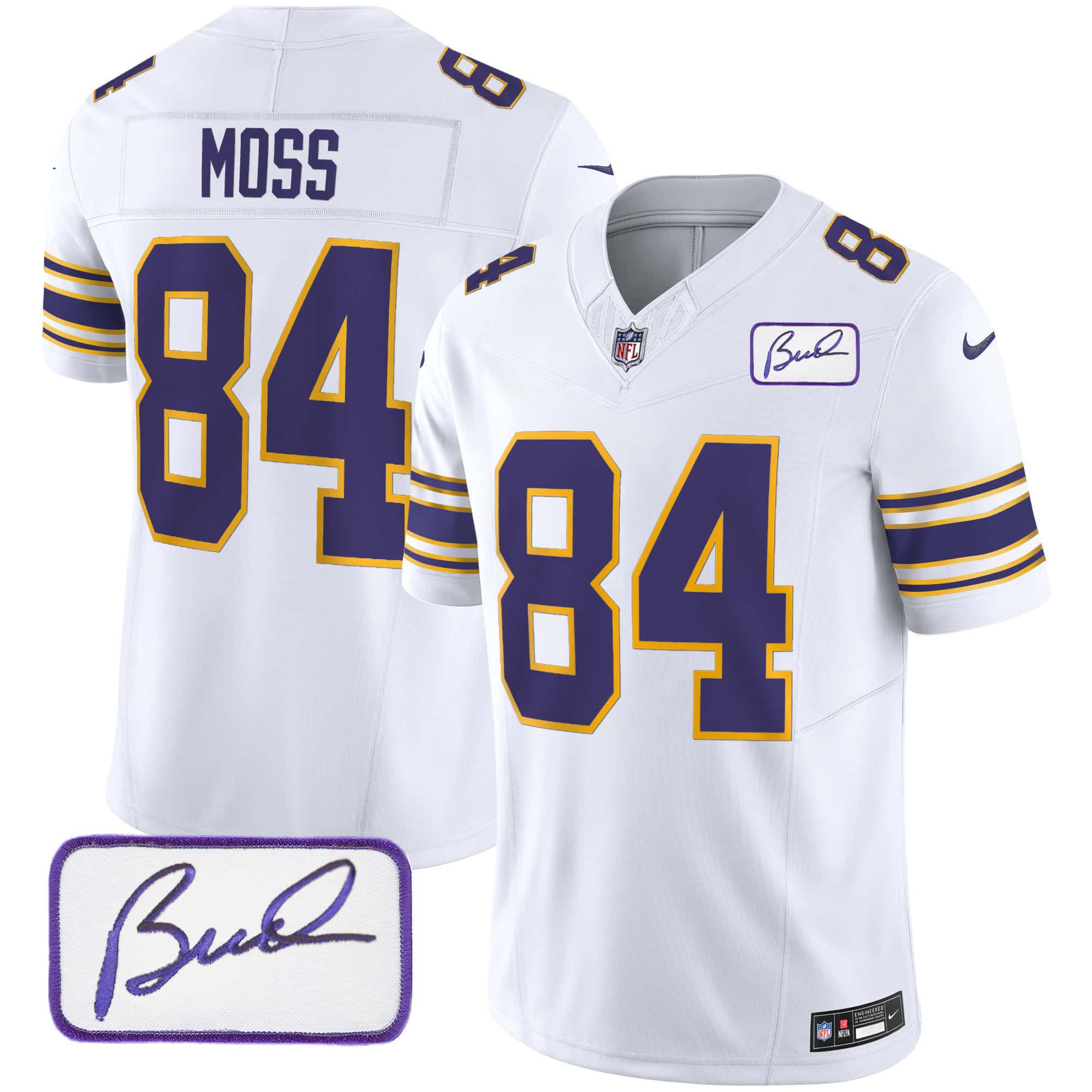 Men Minnesota Vikings #84 Moss White 2024 Nike Bud Grant Patch Classic Limited NFL Jersey->indianapolis colts->NFL Jersey